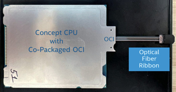 圖2 英特爾在OFC 2024中展示的CPU+OCI原型裝置