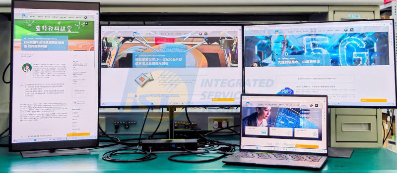 資料來源:iST圖6 MST與擴充基座(Docking Station)多螢幕實際使用情境,筆電可輕鬆串接三台螢幕以及周邊裝置
