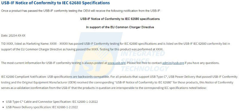 資料來源：USB-IF圖3　產品通過IEC62680的測試後，USB-IF寄給廠商的正式通知